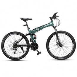 ZWW Folding Mountain Bike ZWW Folding Mountain Bike, Portable 26In 24-Speed High Carbon Steel Adult / Teenager Off-Road Bicycle with Shock Absorption System - Commuting / Travel / Sports Fitness, green