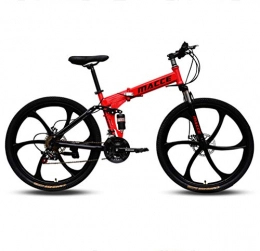 ZXCY Folding Mountain Bike ZXCY 27 Speed Mountain Bike Ideal for School Work Foldable Bicycle with Dual Disc Brakes And 26 Inch Weels Adult Road Bike Portable High Carbon Steel Bikes, Red