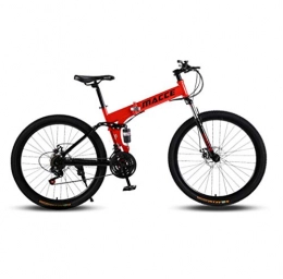 ZXCY Folding Mountain Bike ZXCY High Carbon Steel Bikes 21 Speed Foldable Bicycle Mountain Bike Ideal for School And Work with Dual Disc Brakes Adult Road Bike, Red, 24 INCH