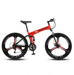 ZXCY Folding Mountain Bike ZXCY Mountain Trail Bike Portable Adult Foldable Bicycle 24 Speed with Dual Disc Brakes And 24 Inch Weels Road Bike High Carbon Steel Bikes, Red
