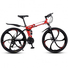 ZXL Bike ZXL Mountain Bike Folding Bikes, 26 Inch-24 / 27-Speed Double Disc Brake Full Suspension Anti-Slip, Lightweight Aluminum Frame, Suspension Fork, Red, 27 speed