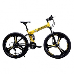 ZXL Bike ZXL Mountain Bikes, Folding Outroad Bicycles 26In Carbon Steel Shock Absorption Full Suspension MTB Gears Dual Disc Brakes Adults-White, Yellow