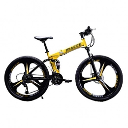 ZXL Folding Mountain Bike ZXL Mountain Bikes, Folding Outroad Bicycles 26In Carbon Steel Shock Absorption Full Suspension MTB ​​Gears Dual Disc Brakes Adults-White, Yellow