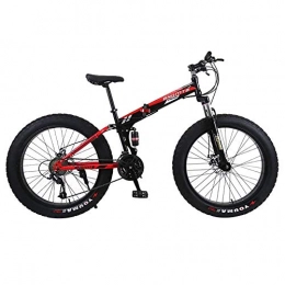 ZXYMUU Bike ZXYMUU 24 Speed 4.0 Fat Tire Bike, 24 / 26 Inch Foldable Mountain Bike, High Carbon Steel Frame with Double Disc Brakes, black red, 24in