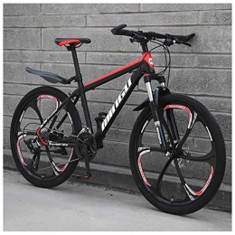 24 Inch Mountain Bikes, Mens Women Carbon Steel Bicycle, 30-Speed Drivetrain All Terrain Mountain Bike with Dual Disc Brake,27Vitesses,Black Red 6 Spoke