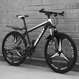 SJWR Bike 26 Inch Men's Mountain Bikes, High-Carbon Steel Hardtail Mountain Bike, Mountain Bicycle with Front Suspension Adjustable Seat, Black 3 Spoke, 21 Speed