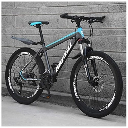FHKBK Bike 26 Inch Men's Mountain Bikes, High-carbon Steel Hardtail Mountain Bike, Mountain Bicycle with Front Suspension & Adjustable Seat, Dual Disc Brake, 27 speed, Gray Blue Spokes