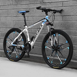 SHUI Mountain Bike 26 Inch Mountain Bike, Double Disc Brake System, 21 / 24 / 27-Speed, Lightweight High Carbon Steel Frame, Multiple ColorsTop Configuration White-Blue-21 speed