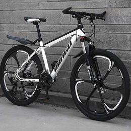 BNMKL Bike 26-Inch MTB 21 24 27-Speed Mountain Bike with Disc Brake Bike, High-Carbon Steel Frame, 6-Spoke Wheels Hard-Tail Mountain Bike, 160-185Cm Adult Bike, White, 26 Inch 24 Speed