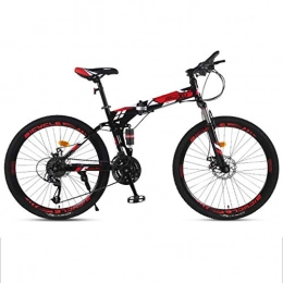 Dsrgwe Mountain Bike 26inch Mountain Bike, Folding Hard-tail Mountain Bicycles, Carbon Steel Frame, Dual Suspension and Dual Disc Brake (Color : Red, Size : 21-speed)