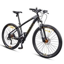 DJYD Mountain Bike 27.5 Inch Mountain Bikes, Carbon Fiber Frame Dual-Suspension Mountain Bike, Disc Brakes All Terrain Unisex Mountain Bicycle, Gold, 30 Speed FDWFN