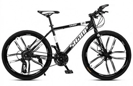 RZBB Bike 30-Speed Mountain Bicycle, 24 / 26 Inch High Carbon Steel Frame 10 Cutter Wheel MTB Bike Double Disc Brake Road Cycling, Black