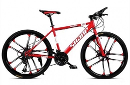 RZBB Mountain Bike 30-Speed Mountain Bicycle, 24 / 26 Inch High Carbon Steel Frame 10 Cutter Wheel MTB Bike Double Disc Brake Road Cycling, Red