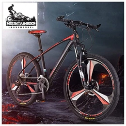 33 Speed Mountain Bikes with Front Suspension for Men/Women, Adults Boys/Girls Anti-Slip Hardtail Mountain Trail Bicycle, Hydraulic Disc Brake & Adjustable Seat,Black Red 3 Spokes,26 Inch