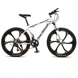 AZXV Mountain Bike Adults Mountain Bike，21 Speeds Suspension High-Carbon Steel MTB Bicycle，Aluminum Frame 24 / 26 Inch Wheels，Dual Disc-Brake 6-Spokes，Adjustable Seat ，for Women Men's MT White- 26inch