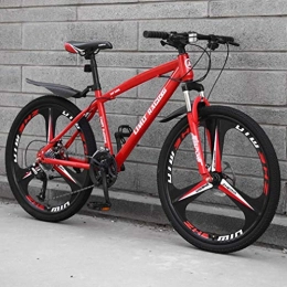 Alqn Bike Alqn Adult Mountain Bike, High-Carbon Steel Frame Beach Bicycle, Double Disc Brake Off-Road Snow Bikes, Magnesium Alloy Integrated 24 inch Wheels, Red, 24 Speed