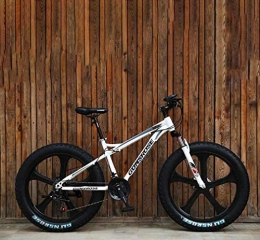 Alqn Mountain Bike ALQN Fat Tire Adult Mountain Bike, Double Disc Brake / High-Carbon Steel Frame Cruiser Bikes, Beach Snowmobile Bicycle, 26 inch Magnesium Alloy Integrated Wheels, White, 21 Speed