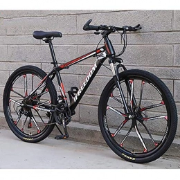 AXH Mountain Bike AXH 24 Inch 24 Speed High Carbon Steel Full Suspension Frame Bicycles Gears Dual Disc Brakes Mountain Outroad Bicycle for Office Workers Students Commuting, black red, 24 inch 24 speed