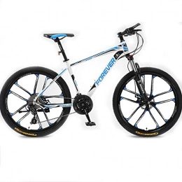 BNMKL Bike BNMKL Mountain Bike 24 / 27 Speed, 24 / 26 / 27.2 Inch Shock Absorption Mountain Bicycle, High-Carbon Steel Frame MTB for Men / Women, White Blue, 24In 27Speed