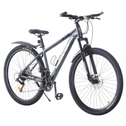 BSTSEL  BSTSEL 29 Inch Mountain Bike 17.5 Inch Aluminum Frame With Lockout Suspension Fork Mountain Bicycle 21 Speeds with Dual Disc-Brake Suitable (Grey, Mudguard style)