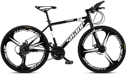 CDFC Bike CDFC 6 Inch Mountain Bikes, Men's Dual Disc Brake Hardtail Mountain Bike, Bicycle Adjustable Seat, High-Carbon Steel Frame, Black 3 Spoke, 24 Speed