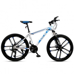 Chengke Yipin Bike Chengke Yipin Mountain bike Outdoor student bicycle 24 inch One wheel Spring front fork High carbon steel frame Double disc brakes City road bike-White blue_21 speed