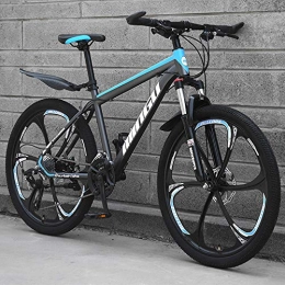 DelongKe Bike DelongKe Mountain Bike, Mens Womens Mountain Bikes, High-Carbon Steel Frame, Dual Disc Brake Hardtail Mountain Bike, All Terrain Bicycle, Anti-Slip Bikes, 26 Inch 30 Speed, Blue, Ten cutter wheel