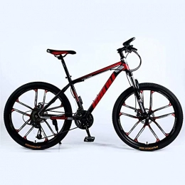 DLC Mountain Bike DLC Country Mountain Bike 24 inch with Double Disc Brake, Adult MTB, Hardtail Bicycle with Adjustable Seat, Thickened Carbon Steel Frame, Black&Amp;Red, 10 Cutters Wheel, 21 Stage Shift, 30 Stage Shift