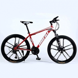 DLC Mountain Bike DLC Country Mountain Bike 24 inch with Double Disc Brake, Adult MTB, Hardtail Bicycle with Adjustable Seat, Thickened Carbon Steel Frame, Red, 10 Cutters Wheel, 30 Stage Shift, 30 Stage Shift, 26Inches