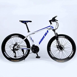 DLC Bike DLC Country Mountain Bike 24 inch with Double Disc Brake, Adult MTB, Hardtail Bicycle with Adjustable Seat, Thickened Carbon Steel Frame, White Blue, Spoke Wheel, 24 Stage Shift, 30 Stage Shift, 24Inches