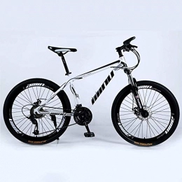 DLC Bike DLC Country Mountain Bike 26 inch with Double Disc Brake, Adult MTB, Hardtail Bicycle with Adjustable Seat, Thickened Carbon Steel Frame, White Black, Spoke Wheel, 27 Stage Shift, 30 Stage Shift, 26Inche