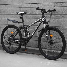 WSZGR Bike Dual Disc Brake Full Suspension Mountain Bicycle, High Carbon Steel Men Women Off-road Mountain Bikes, Mountain Bike Bicycle Black 24", 27-speed