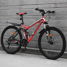 WSZGR Bike Dual Disc Brake Full Suspension Mountain Bicycle, High Carbon Steel Men Women Off-road Mountain Bikes, Mountain Bike Bicycle Red 26", 30-speed