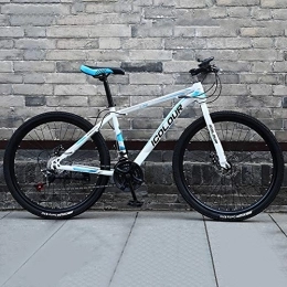 DULPLAY Mountain Bike DULPLAY High-carbon Steel Hardtail Mountain Bike, Mountain Bicycle With Adjustable Memory Foam Seat, Men's Mountain Bikes White And Blue 24", 21-speed