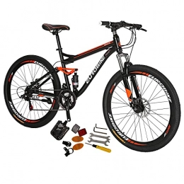 EUROBIKE Bike Eurobike S7 Mountain Bike 21 Speed Dual Suspension Mountain Bike 27.5 Inches Spoke Wheels Bicycle Black Orange