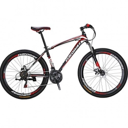 EUROBIKE Bike Eurobike X1 27.5” Mens Mountain bike Daul Disc Brake 21 Speed Bicycle Front Suspension MTB (Red)