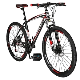 EUROBIKE Mountain Bike Eurobike X1 Mountain Bike, 21 Speed Mountain Bicycle 27.5 Inch, Front Suspension MTB Bikes for Adults Men / Women(32 Spoke-wheel Red)