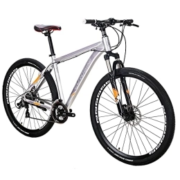 EUROBIKE Bike Eurobike X9 Mountain Bike, 21 Speed Bikes for Men, 29 Inch MTB Bicycle for Women, Dual Disc Brake Lightweight Aluminum Adult Bike (X9 Silver-32 Spoke)