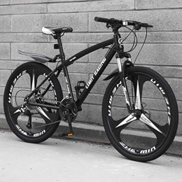 FFKL Bike FFKL Shock-Absorbing Mountain Bike, 24 Inch 3-Spoke One-Piece Wheel Off-Road Bicycle, Double Disc Brake, High Carbon Steel Hard Tail Frame, Black-21 speed