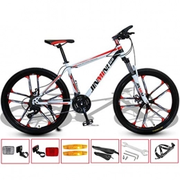 GL SUIT Mountain Bike GL SUIT Mountain Bike Bicycle 27 Speed Lightweight Carbon Steel Frame Double Disc Brake Hard Tail Unisex Commuter City Road Bike, White Red, 24 inches