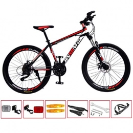 GL SUIT Bike GL SUIT Mountain Bike Bicycle for Adult, Lightweight Carbon Steel Frame 21-Speed Dual Disc Brakes Hard Tail Dirt Bike with Tools Bottle Holder, Black Red, 24 inches