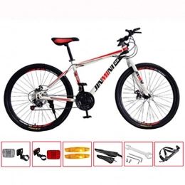 GL SUIT Mountain Bike GL SUIT Mountain Bike Bicycle for Adult, Lightweight Carbon Steel Frame 24-Speed Dual Disc Brakes Hard Tail Dirt Bike with Tools Bottle Holder Light Bar, White Red, 26 inches