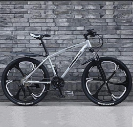 GQQ Bike GQQ Mountain Bike, 24 inch Mountain Bike for Adult, Lightweight High-Carbon Steel Frame, Front Suspension Disc Brake Bicycle, Silver, 21 Speed