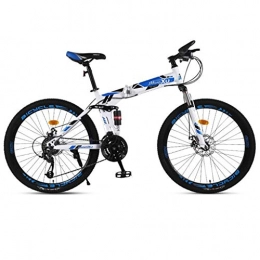 GXQZCL-1 Mountain Bike GXQZCL-1 26inch Mountain Bikes, Foldable Hardtail Mountain Bicycles, Carbon Steel Frame, Dual Disc Brake and Dual Suspension MTB Bike (Color : Blue+White, Size : 21 Speed)