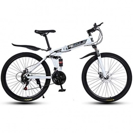 GXQZCL-1 Bike GXQZCL-1 Folding Mountain Bike, Full Suspension Bicycles, Carbon Steel Frame, Dual Disc Brake, 26inch Spoke Wheels MTB Bike (Color : White, Size : 21-speed)