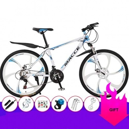GXQZCL-1 Mountain Bike GXQZCL-1 Mountain Bike, Carbon Steel Frame Hardtail Mountain Bicycles, Dual Disc Brake and Front Suspension, 26 inch Wheels MTB Bike (Color : White+Blue, Size : 24 Speed)