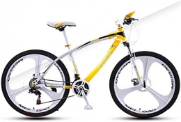 HCMNME Bike HCMNME Mountain Bikes, 24 inch mountain bike adult variable speed damping bicycle off-road double disc brake three-wheeled bicycle Alloy frame with Disc Brakes (Color : White yellow, Size : 27 speed)