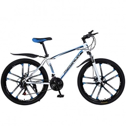 SANJIBAO Bike High Carbon Steel Dual Suspension Mountain Bike, 26 Inch Wheels, Off Road Bicycles, 21 / 24 / 27-Speed Bicycle Full Suspension MTB Gears Dual Disc Brakes Mountain Bicycle, Blue 10 Cutter Wheels, 24 speed