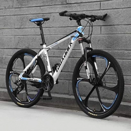 WJSW Bike High Carbon Steel Frame 26 Inch Adult Mountain Bike, Off-road Speed Bicycle (Color : White blue, Size : 30 speed)