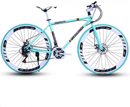 HUAQINEI Mountain Bike HUAQINEI Mountain Bikes, 26 inch variable speed dead fly bicycle dual disc brake pneumatic tire solid tire 24 speed bicycle road racing 60 knife circle light blue Alloy frame with Disc Brakes